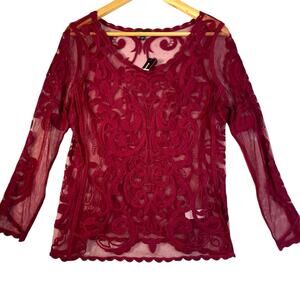 Express Sheer Lacey Top Womens S Burgundy Whimsigoth Romantic Coquette Night Out